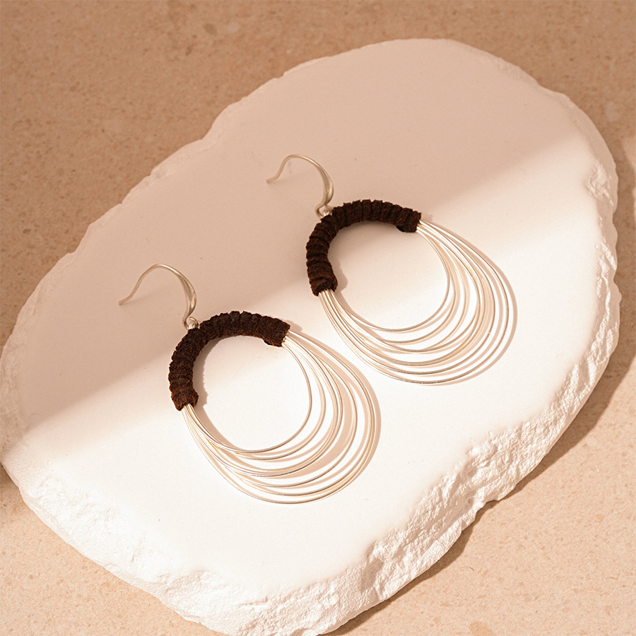 Exaggerated Multi-Layer Circle Ear Hook Fabric Woven Geometric Earrings for Women
