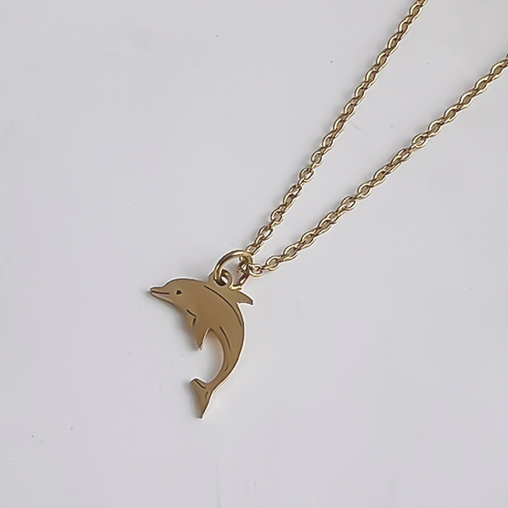 Stainless Steel Ocean Series 18K Gold-Plated Fishtail Dolphin Pendant Necklace—Simple Women's Collarbone Necklace