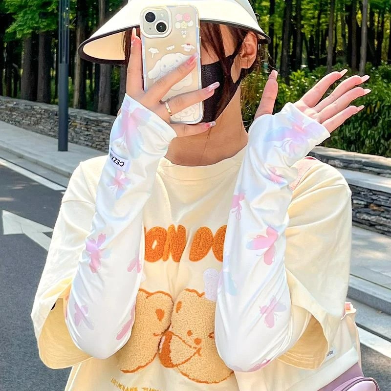 Sun Protection Arm Sleeves Summer Loose Ice Sleeves for Women Outdoor Cycling Driving Sunshade UV Protection Butterfly Ice Silk Sleeves