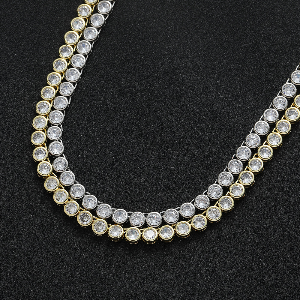 3mm 4mm 5mm bezel-set tennis chain hip-hop jewelry choker necklace layered new full bezel tennis bracelet