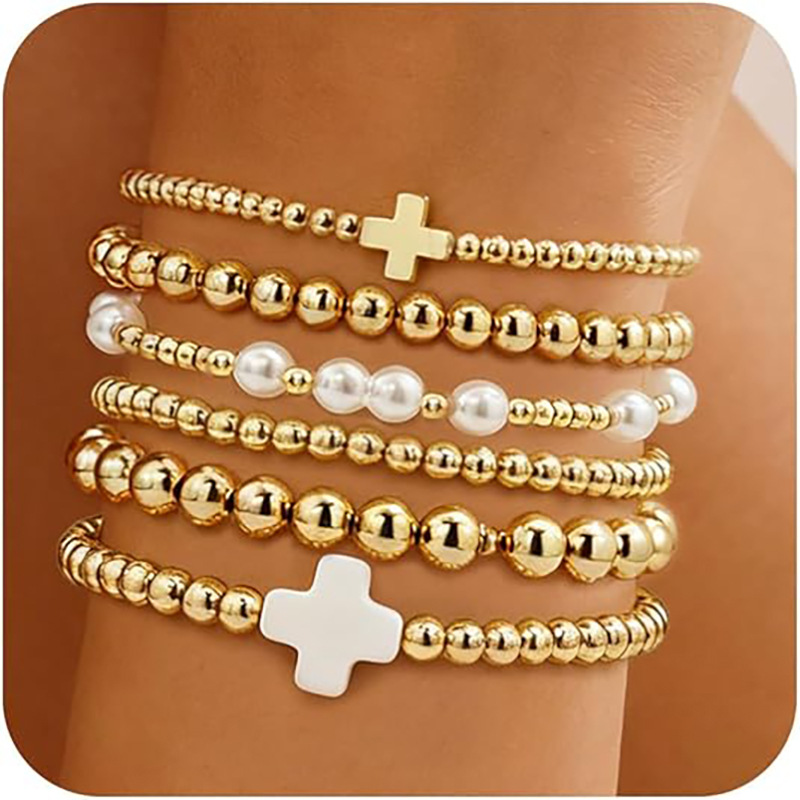 Cross Gold Beaded Bracelet Heart Knot Geometric Ring Hand Jewelry Best Selling New