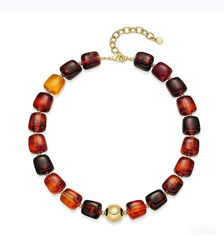 New Exaggerated Style Large Heart Glass Pendant Crystal Contrast Color Bead Bracelet Acrylic Bead Necklace