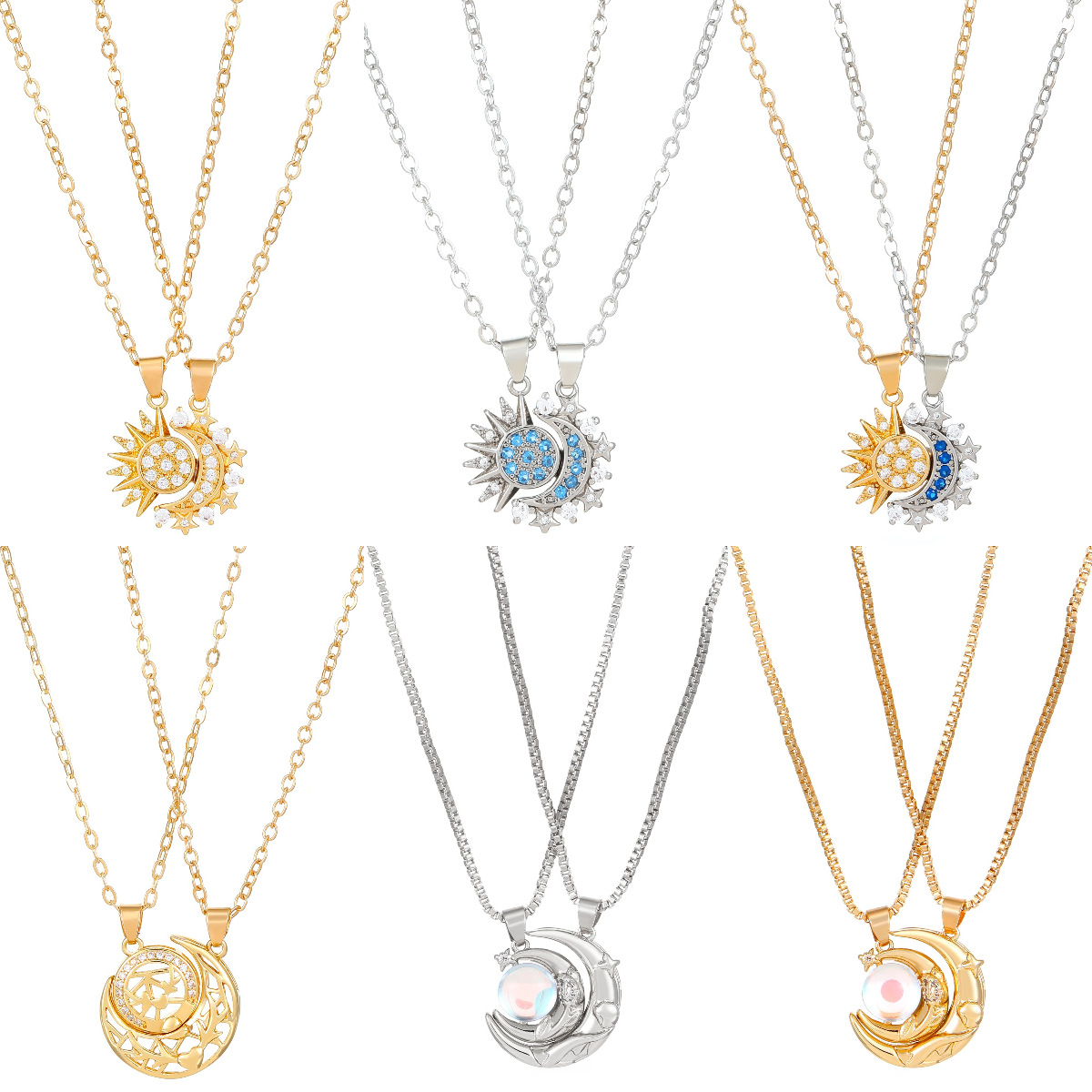 New Moon Sun Couple Necklace Magnetic Sun Moon Collarbone Chain Valentine's Day Gift for Men and Women