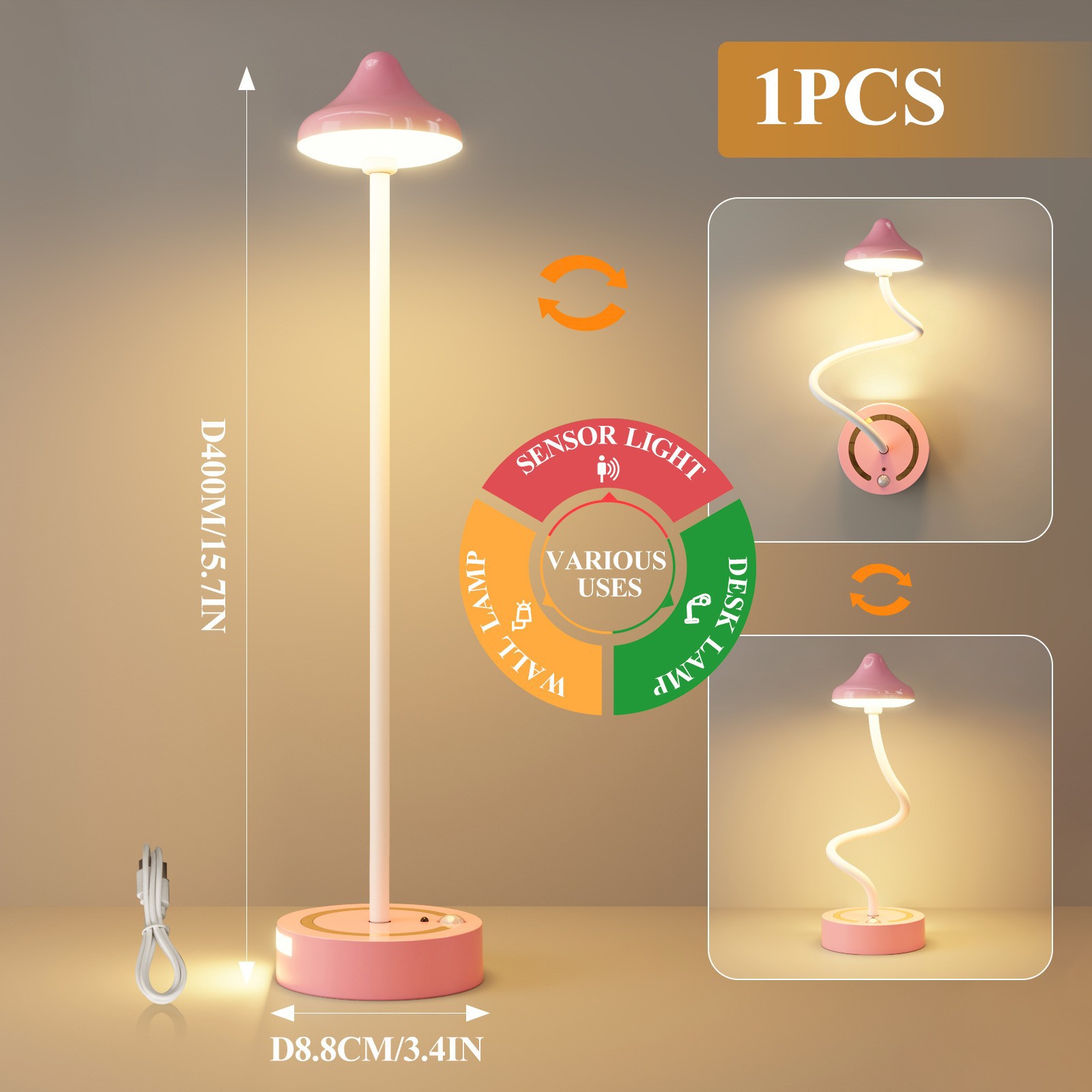 Bedroom Decorative Human Body Induction Table Lamp LED Touch Charging Hotel Desktop Atmosphere Walnut Table Lamp