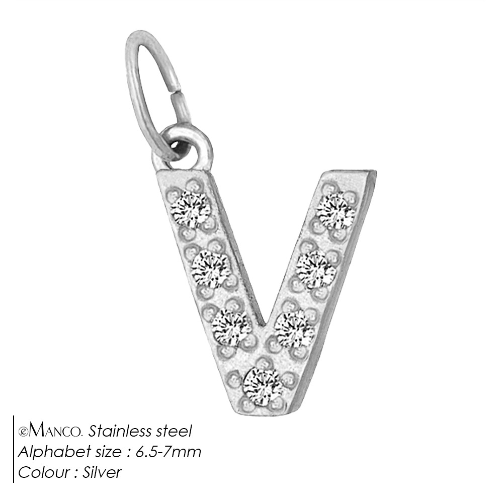 eManco Full Diamond Stainless Steel Jewelry Accessories Letter Single Pendant DIY Zircon Necklace Bracelet Charm