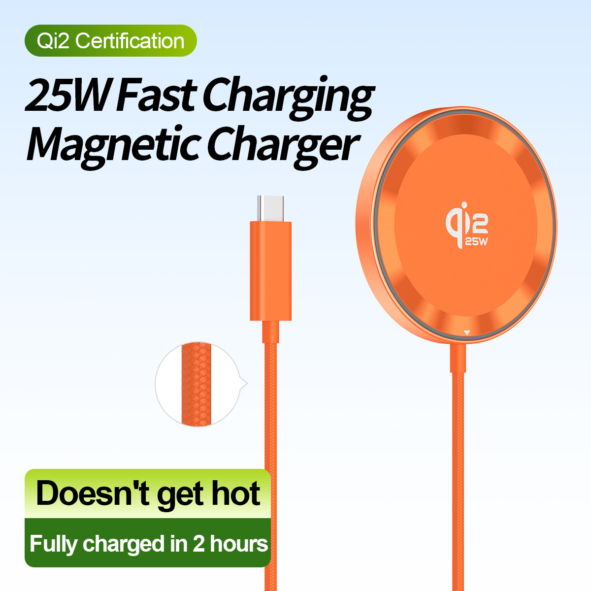 QI2.2 25W magnetic wireless charger Type-C interface for Apple Huawei Xiaomi Samsung phones round