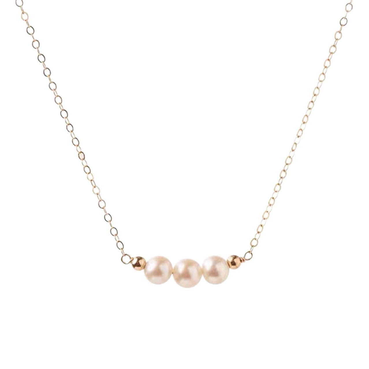 Simple Smile Natural Freshwater Pearl 18K Gold-Filled Collarbone Chain Pink Purple Three-Pearl Necklace