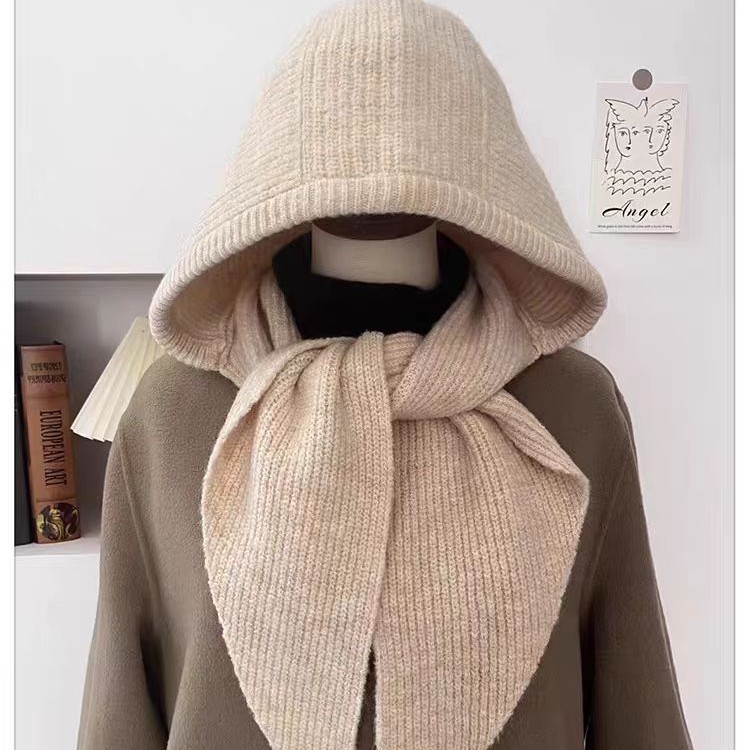 Export~Balaclava hat scarf integrated ear-protecting wool knitted wool hat women warm