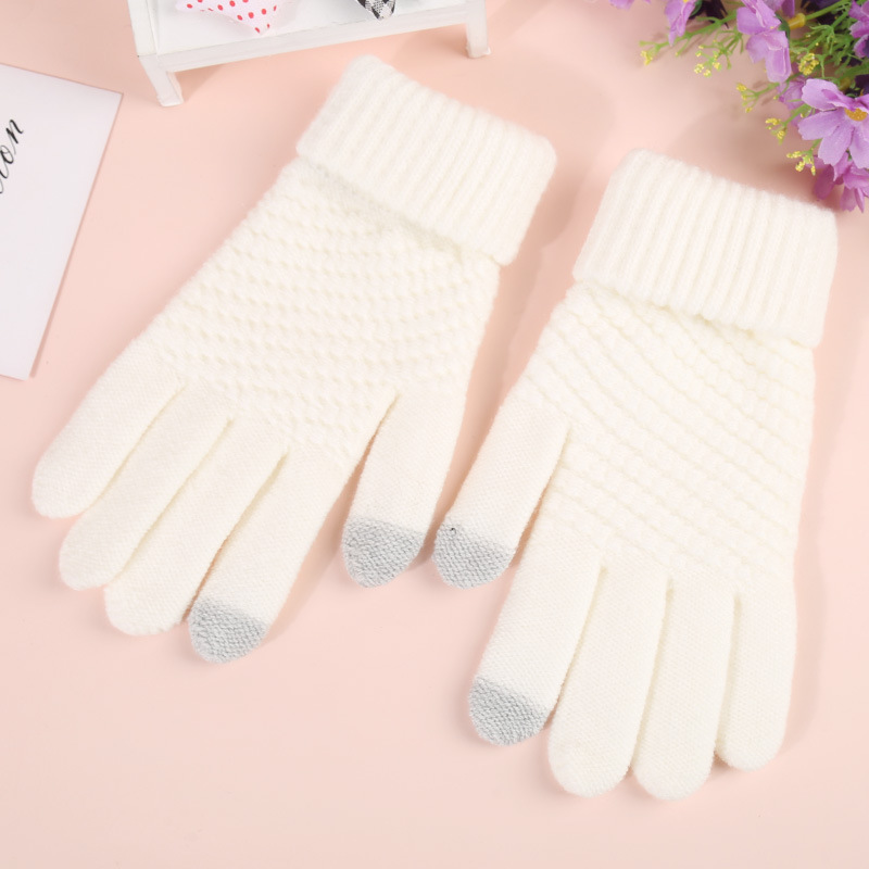 Cashmere Touch Screen Gloves Women Autumn Winter Warm Anti-Cold Fleece-Lined Thickened New Split-Finger Knitted Cycling Men