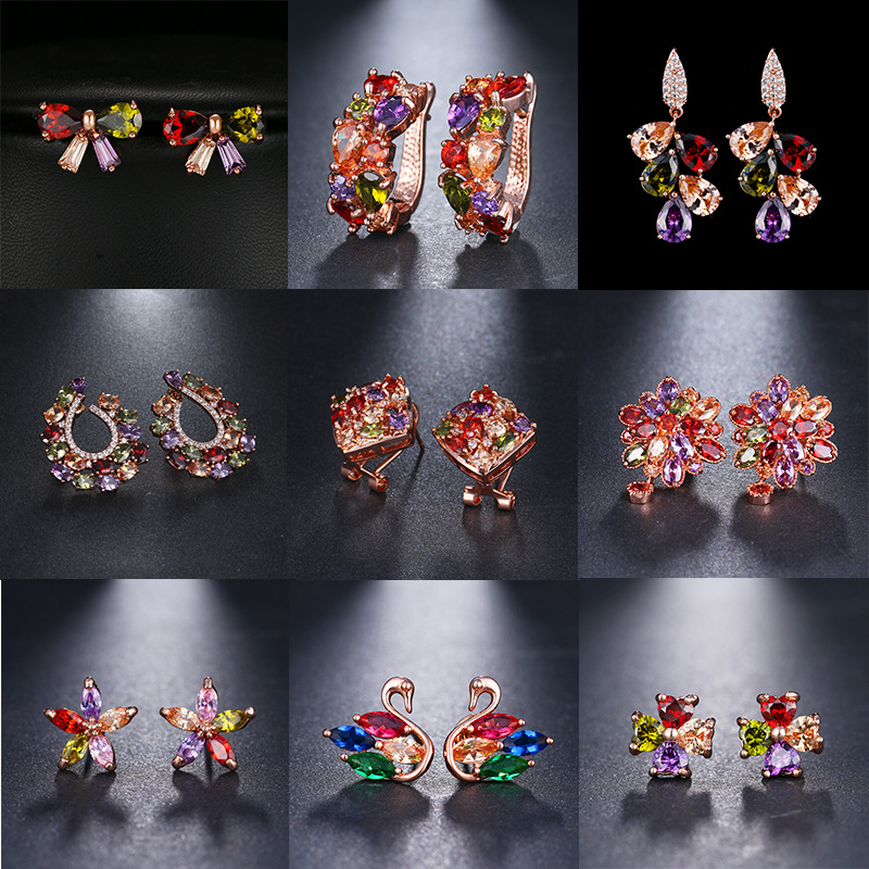 Colorful zircon earrings women earrings copper micro-set zircon luxury jewelry