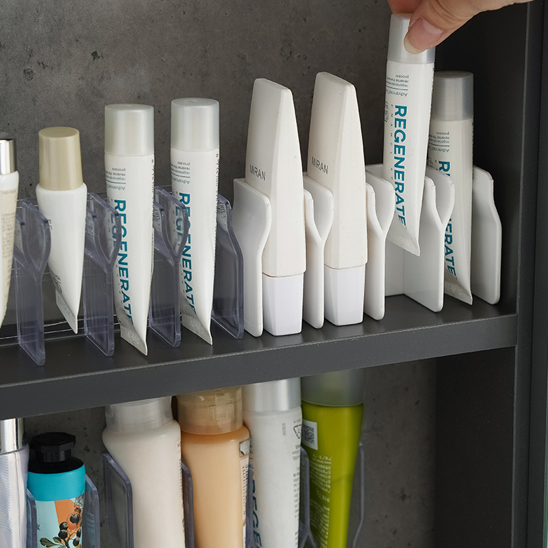 Wall-Mounted No-Drill Bathroom Facial Cleanser Storage Rack Cosmetic Organizer Mirror Cabinet Toothpaste Drain Holder