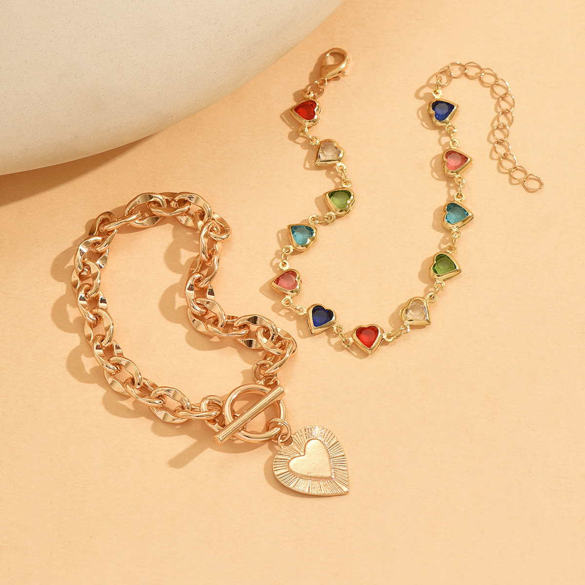 Accessories Simple Heart Bracelet Colorful Glass Heart Bracelet Set