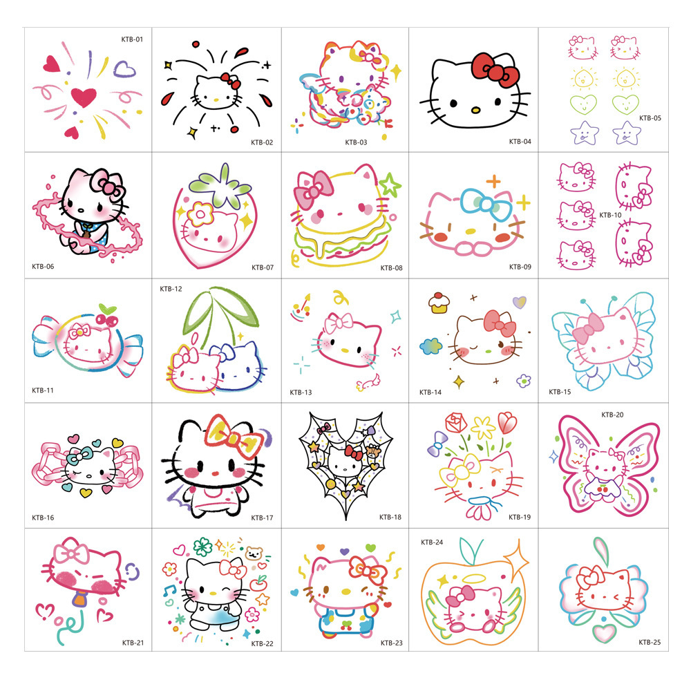 Dopamine Kitty Cat Tattoo Sticker Cute Cartoon KT Cat Hello Kitty Arm Sticker Bowknot