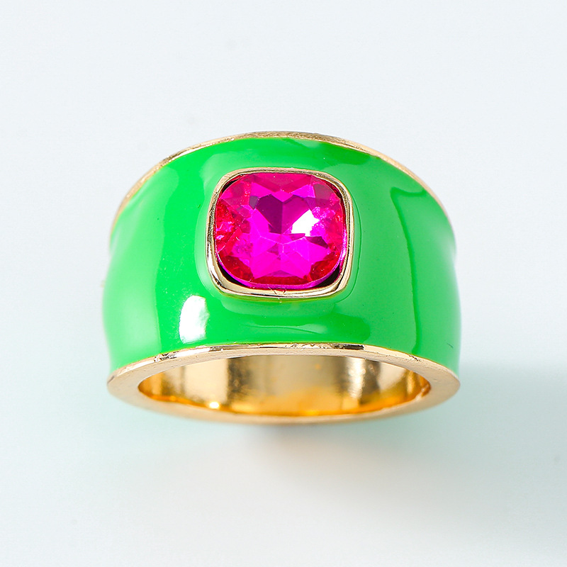 Kenjie SS2024 summer enamel rhinestone seal ring for women joyful colorful ring