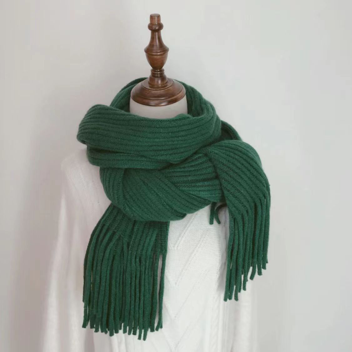 Winter long neck scarf women simple tassel shawl outer cardigan imitation cashmere windproof warm solid color scarf