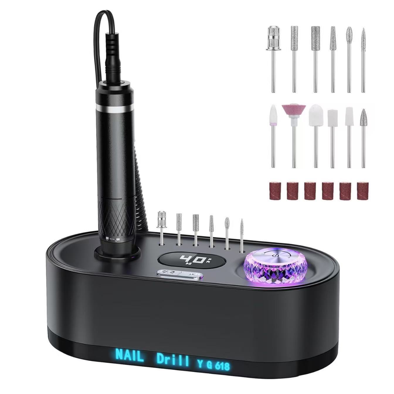 New Integrated Nail Drill Electric Nail Remover 45000 RPM No Heat Crystal Purple Light Breathing