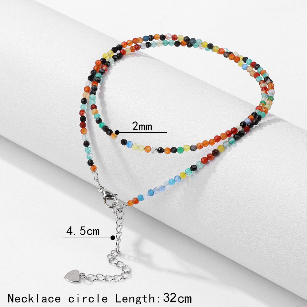 2mm stone bead thin necklace unisex simple single layer multi-color best friend gift collarbone chain