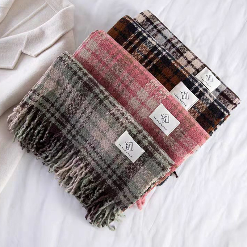 Plaid scarf women warm new dry rose pink autumn and winter color bright soft tassel shawl neck scarf
