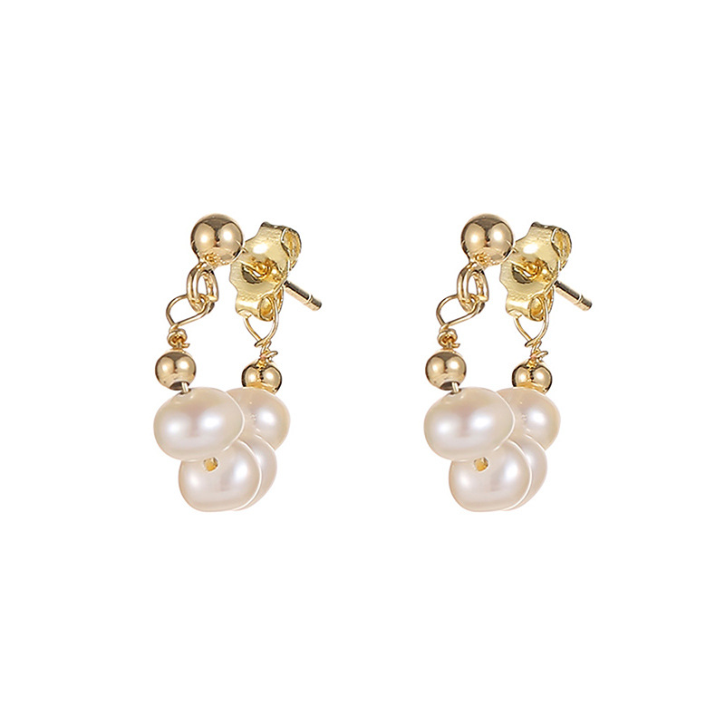 S925 silver needle Baroque freshwater pearl ear studs for women earrings ear drops