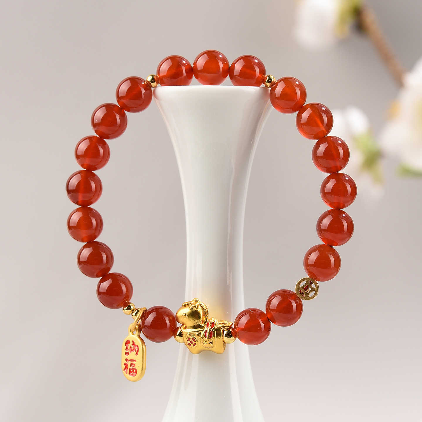 Han Jie Natural Red Agate 2026 Horse Year Zodiac Red Bracelet for Women