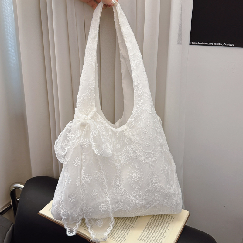 Fresh Lace Flower Canvas Bags Women 2025 New Large Capacity Commute Bags Shoulder Tote Bags