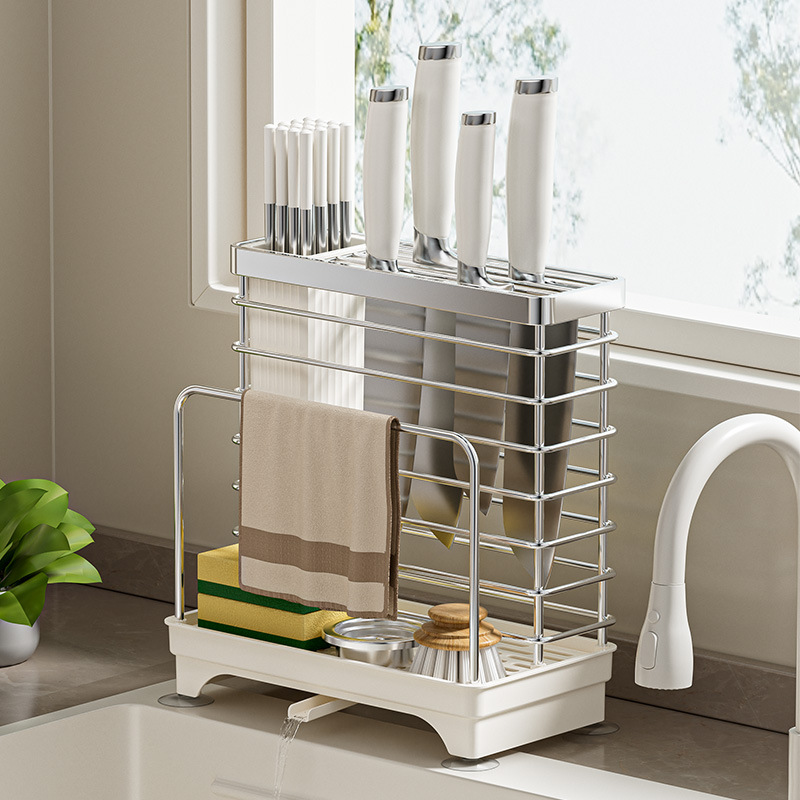Stainless steel knife holder kitchen storage rack integrated cutting board chopping board knife chopstick holder knife storage rack