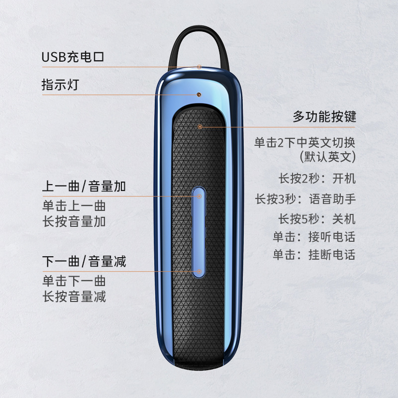 Wireless Bluetooth Earphone Stereo 5.0 Sports Waterproof In-Ear Stereo Ear Hook Earphone Gift Wholesale
