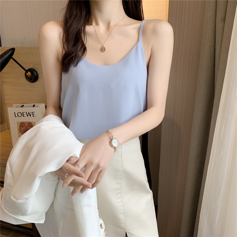 Real Shot! Suit Inner Wear V-neck Chiffon Camisole Vest Women Summer Fat Cover Adjustable Sleeveless Top