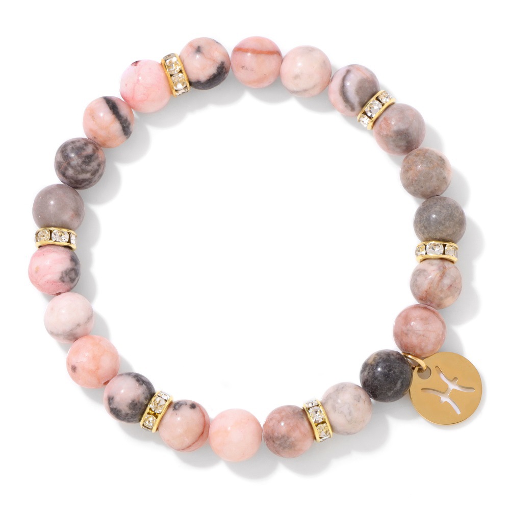New twelve zodiac bracelet pink zebra stone beads elastic rope couple bracelet card pack birthday
