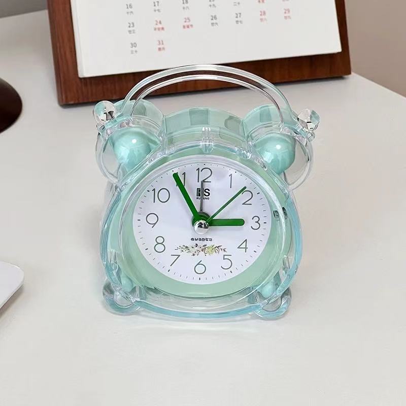Cute Crystal Transparent Alarm Clock with Night Light for Children and Students, Bedroom Dormitory Desktop Clock