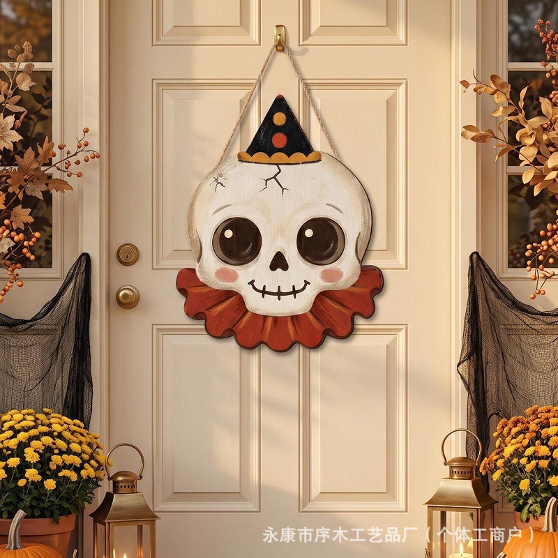 Halloween Wooden Home Door Sign Hanging Decoration Ghost Black Cat Pumpkin Owl Home Craft Gift