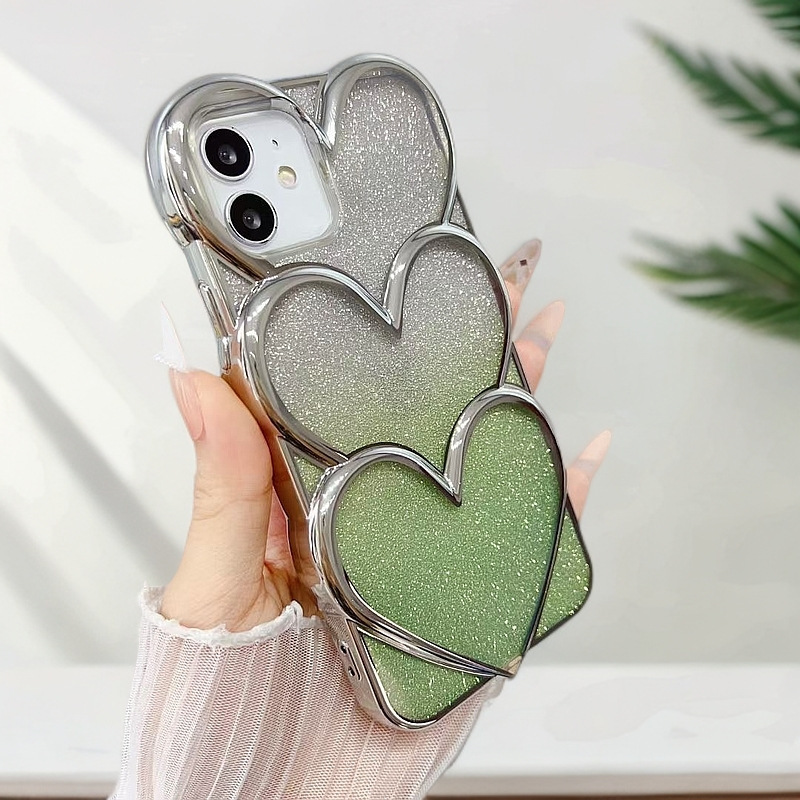 New compatible IP16/15 heart overlap electroplated 14 gradient glitter 13 full coverage anti-drop TPU phone case