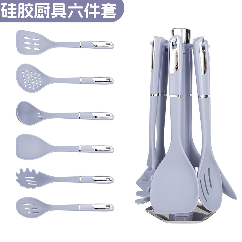 Silicone kitchen utensil 7-piece set household hanging rack cooking spatula soup spoon kitchen cooking spatula spoon set utensil