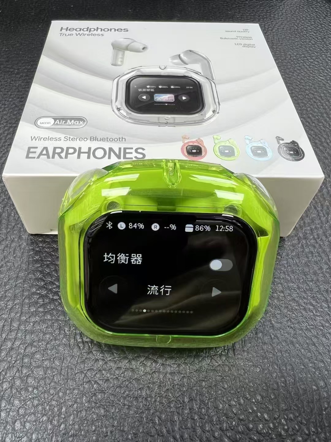 AIR MAX Bluetooth Earphones LCD Touch Color Screen In-ear Transparent Noise Reduction Ultra-long Battery Life Sports Earphones