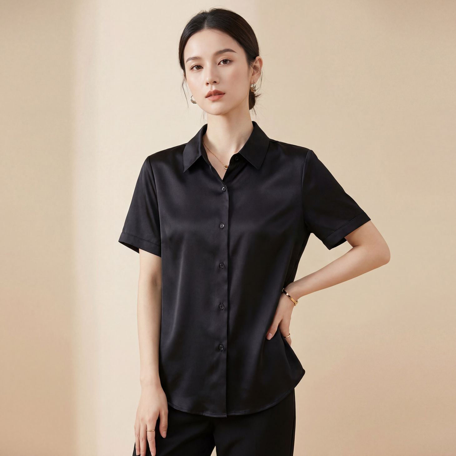 Mulberry Silk Blouse for Women Short Sleeve Summer New Basic Professional Wear Shirt Niche Commute Top