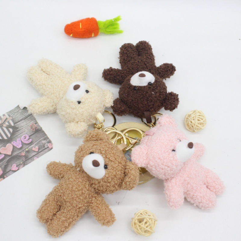 Conjoined Teddy Bear Plush Toy Keychain Bag Charm Cute Big Head Accessories Sweater Doll