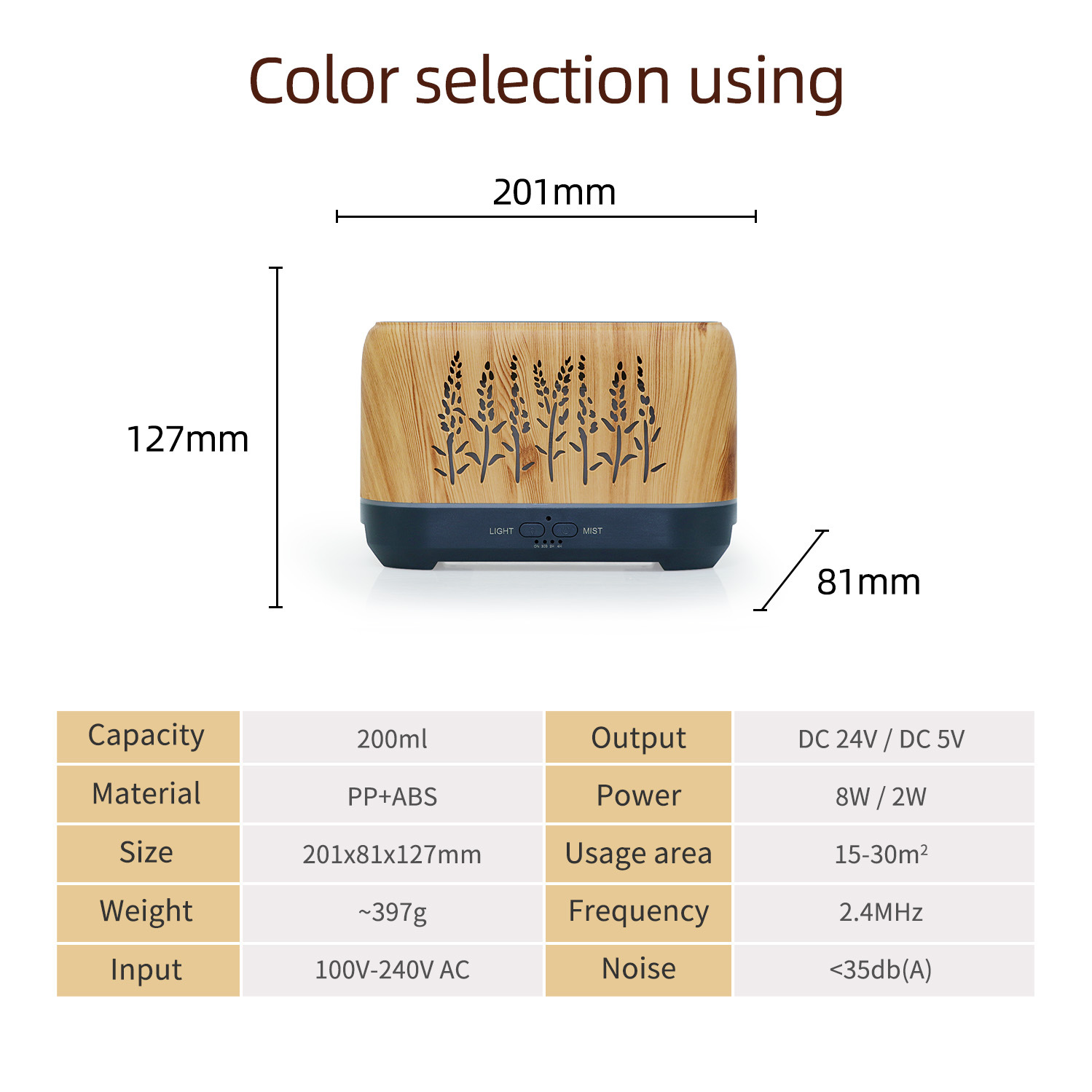 200ml New Product Wood Grain Hollow Wheat Ear Flame Humidifier Home Flame Essential Oil Aromatherapy Diffuser Product