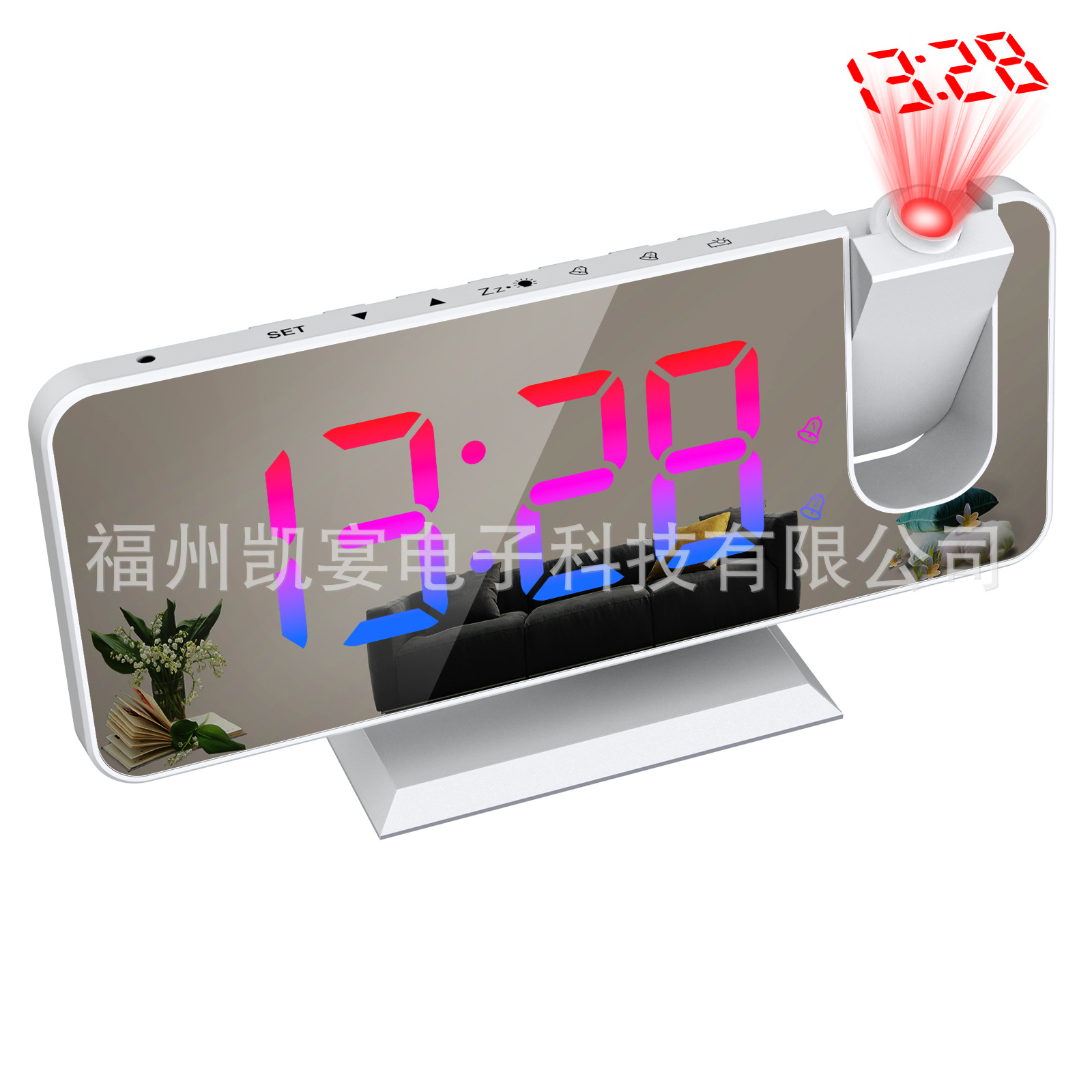 New Large Screen Mirror Dual Alarm RGB Colorful Gradient Projection Clock Electronic Clock