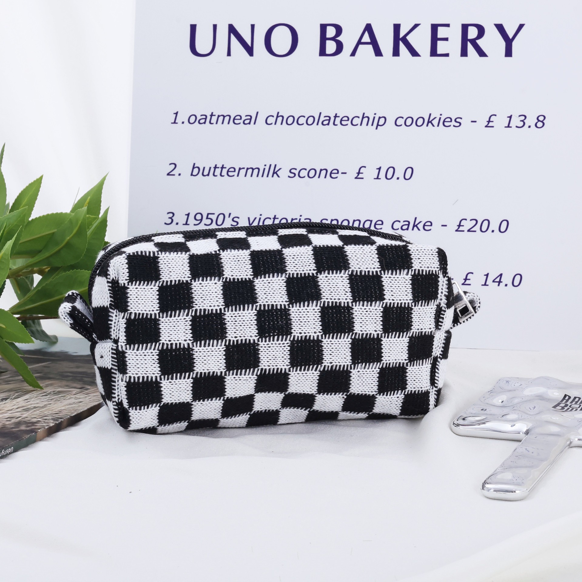 New Large Knitted Checkered Cosmetic Bag Large Capacity Pencil Case Knitted Storage Bag Portable Toiletry Bag