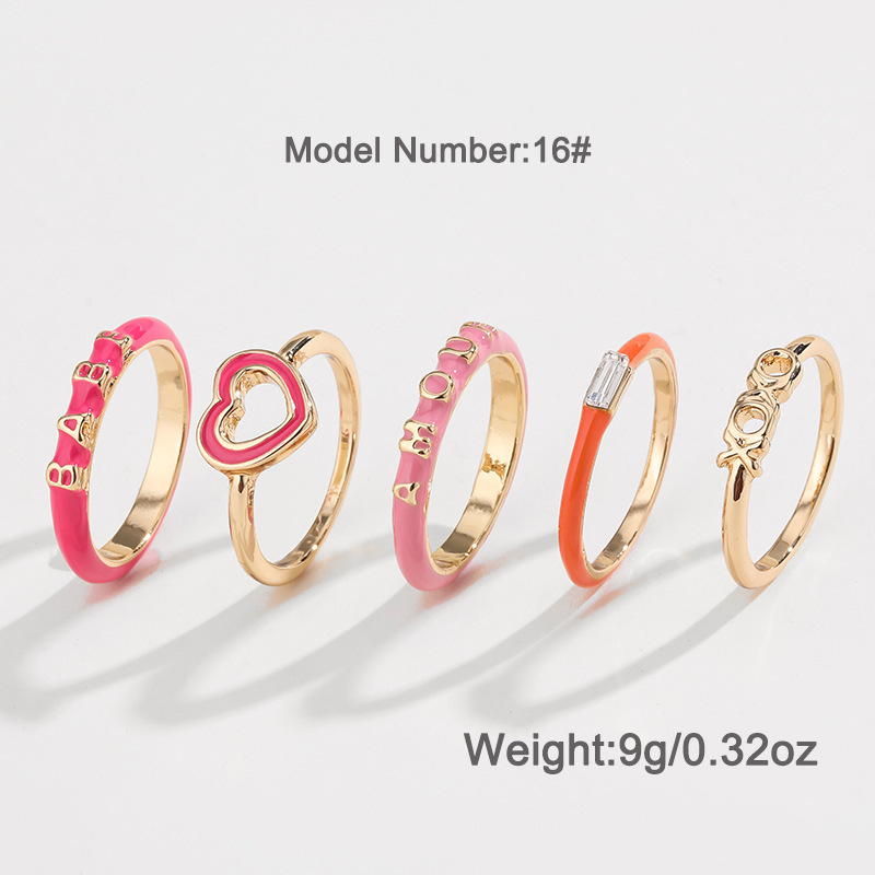 Kenjie Valentine's Day ring set for women original design English enamel heart-shaped ring