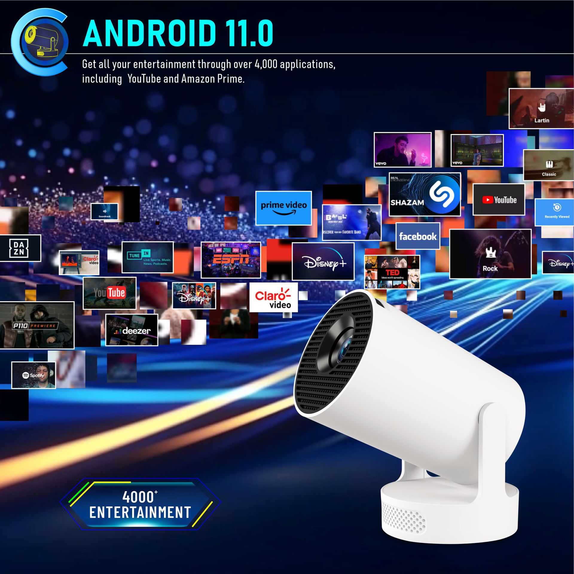 HY300Ultra Projector Android H713 Smart Portable Projector WiFi HD LCD Home 4K Projection