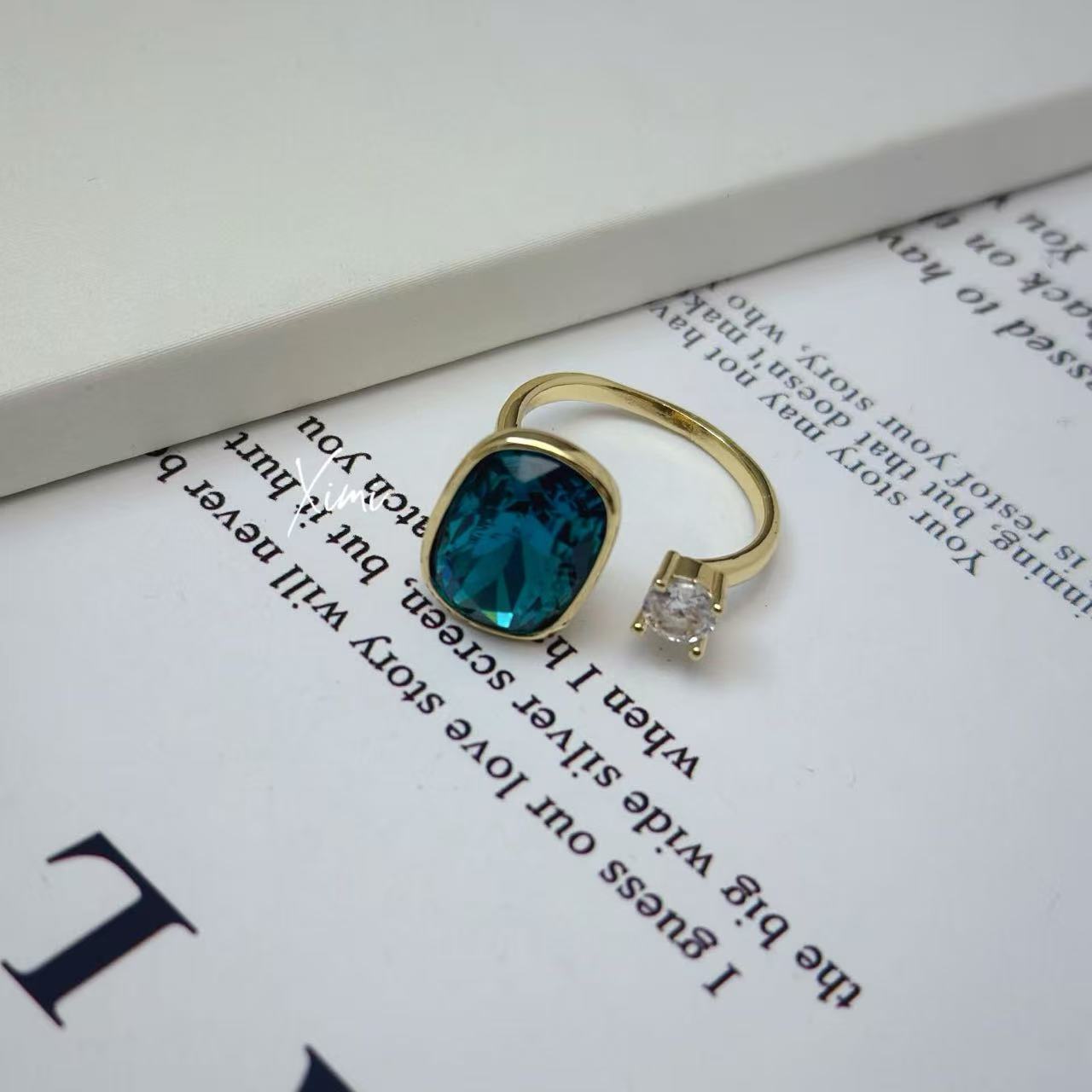 Maillard Style Colorful Rhinestone Ring for Women Open Index Finger Ring Hand Jewelry