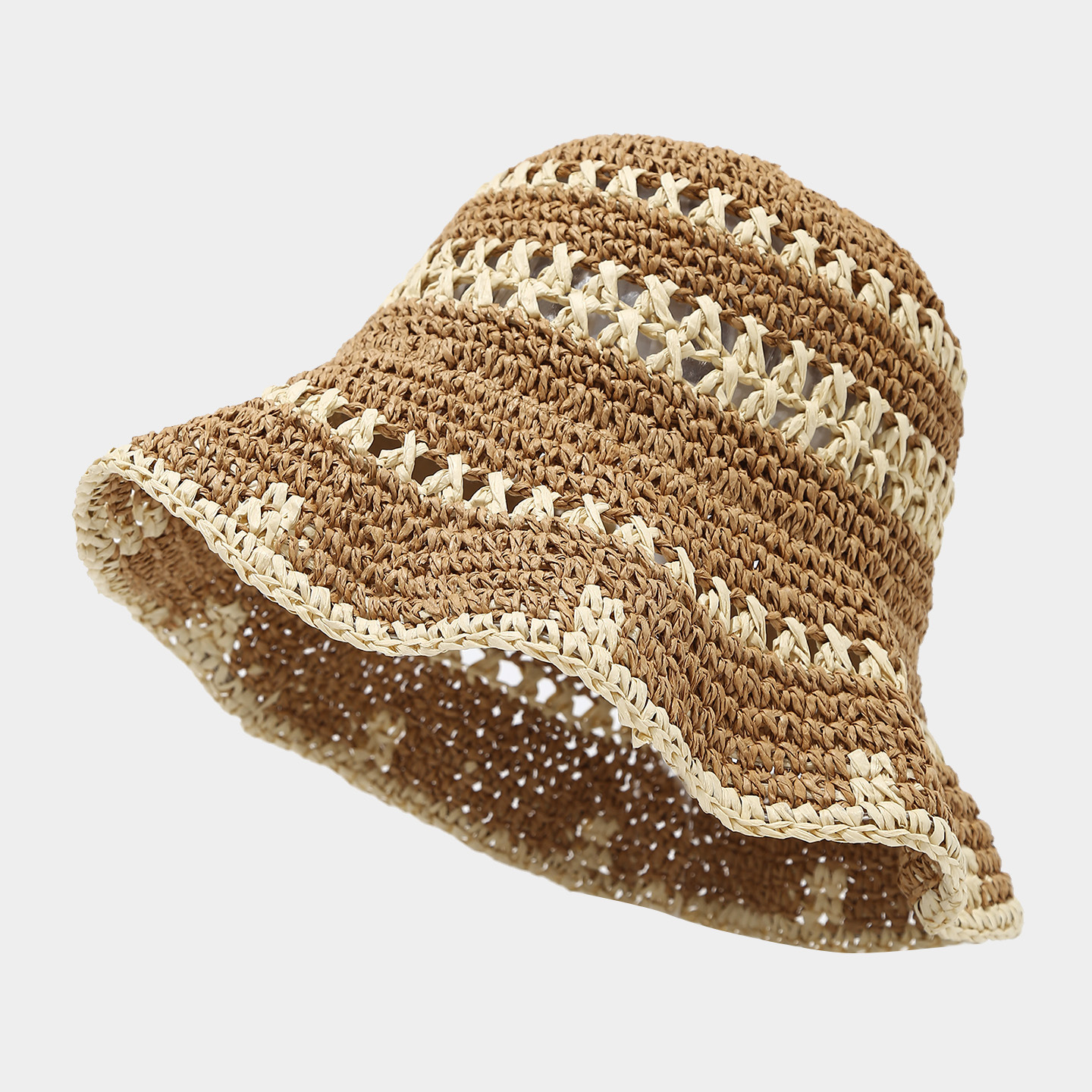 Spring/Summer Crocheted Breathable Woven Moldable Basin Hat for Women, Beach Vacation Casual Sun Straw Hat