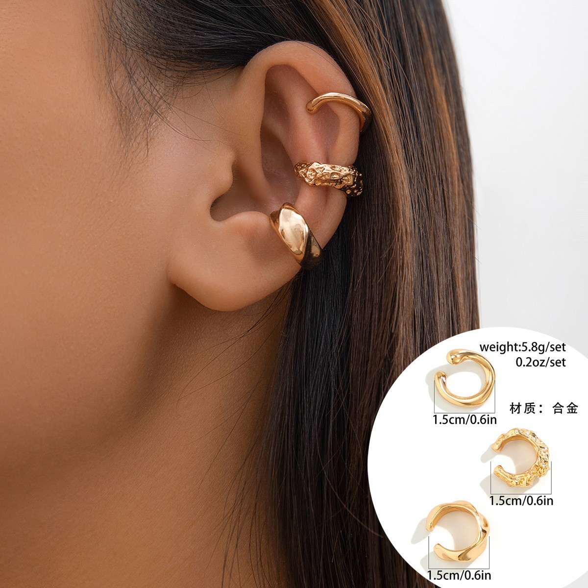 Metal smooth drop bean ear clip geometric plain circle fold earring ear hoop