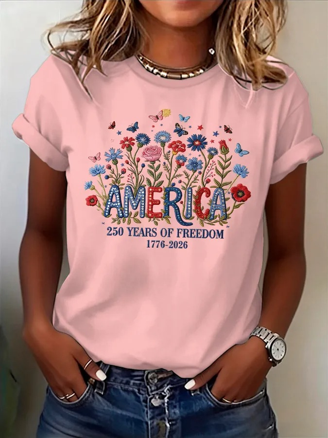 2026 independent station summer new US 250th anniversary flag print T-shirt women