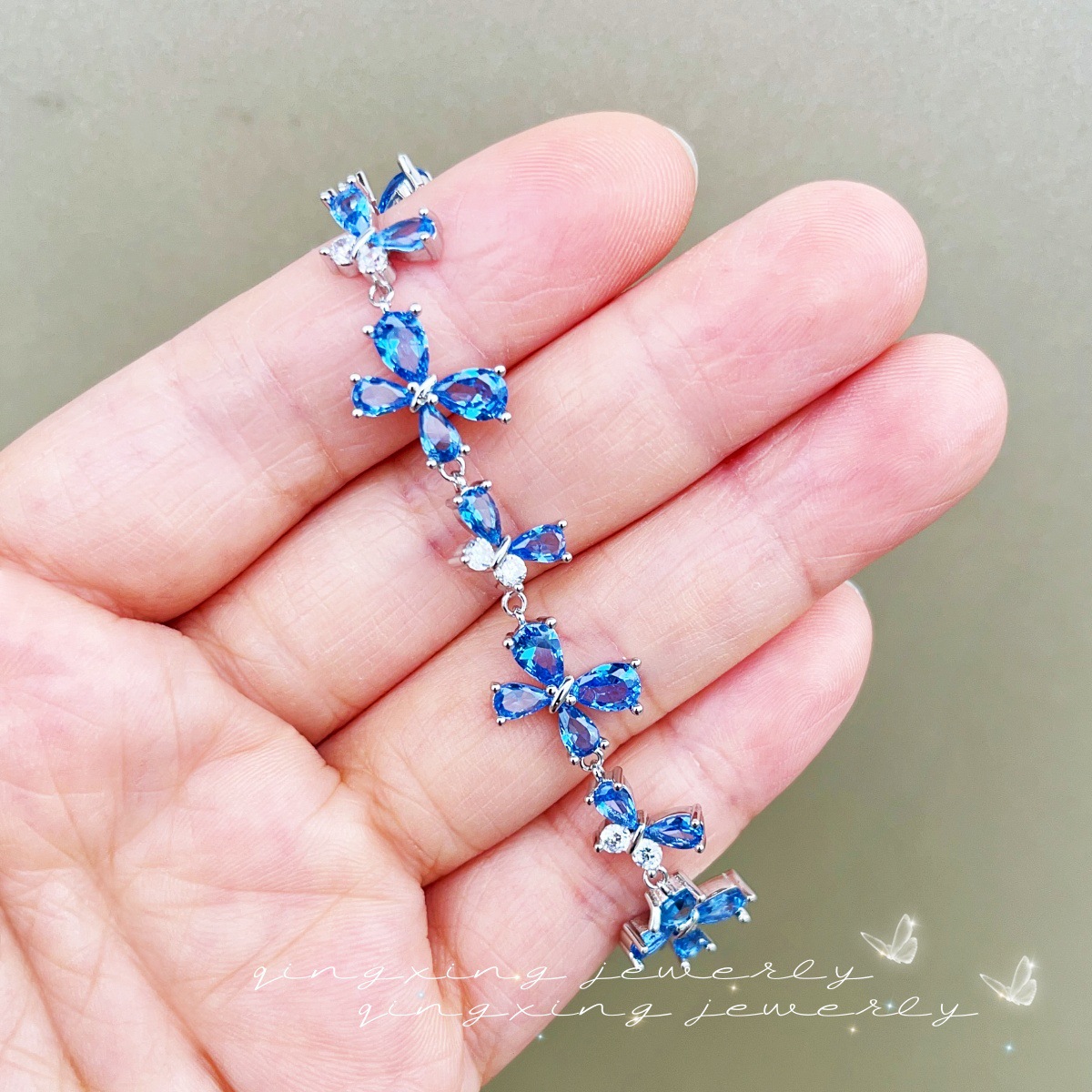 Butterfly Olive Green Zirconia Bracelet Exquisite Red Corundum Light Sea Blue Spinel Hand Jewelry