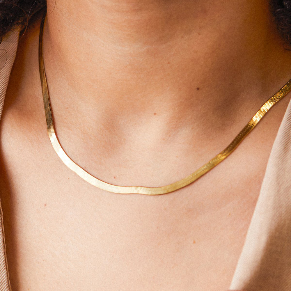 eManco Collarbone Chain Women Titanium Steel Snake Bone Chain Necklace 5mm Choker Simple Minimalist