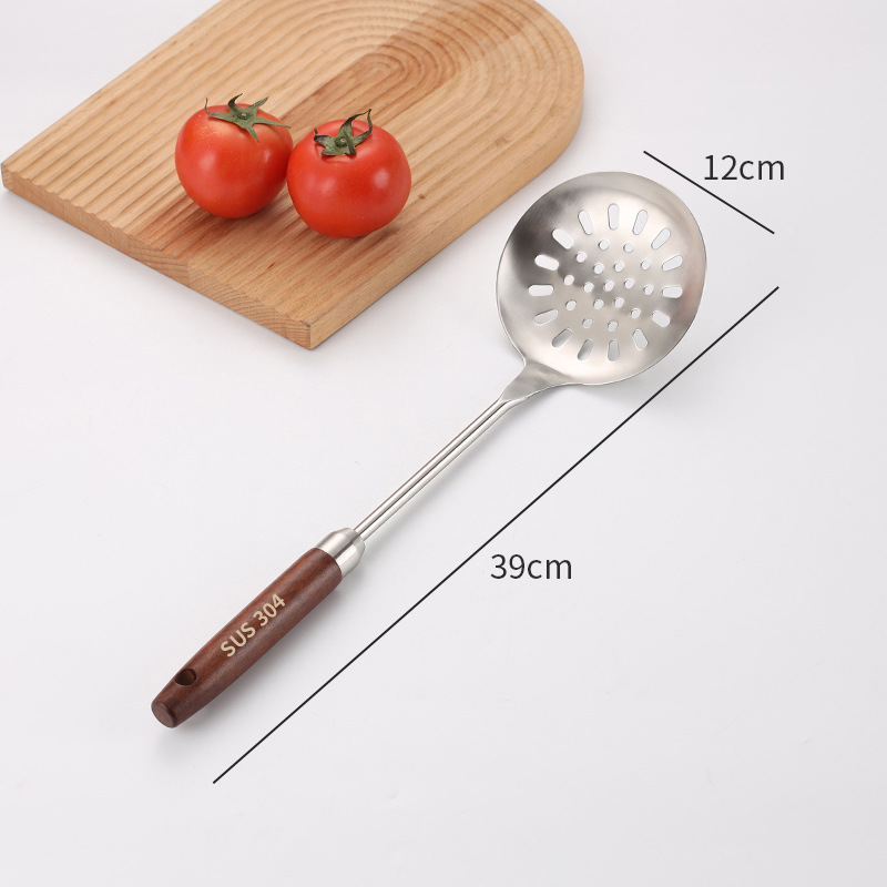 304 stainless steel spatula kitchenware set, wooden handle wok spatula, soup spoon, slotted spoon, kitchen tools