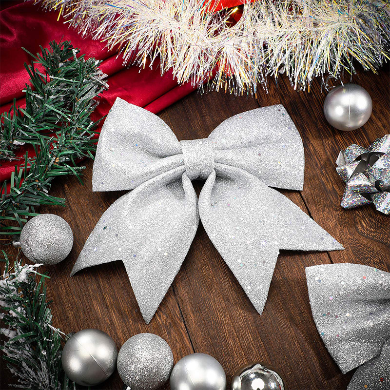 Custom Bow Pearl Cotton Silver Powder Christmas Tree Decoration Accessories Hotel Shopping Mall Hanging Ornament