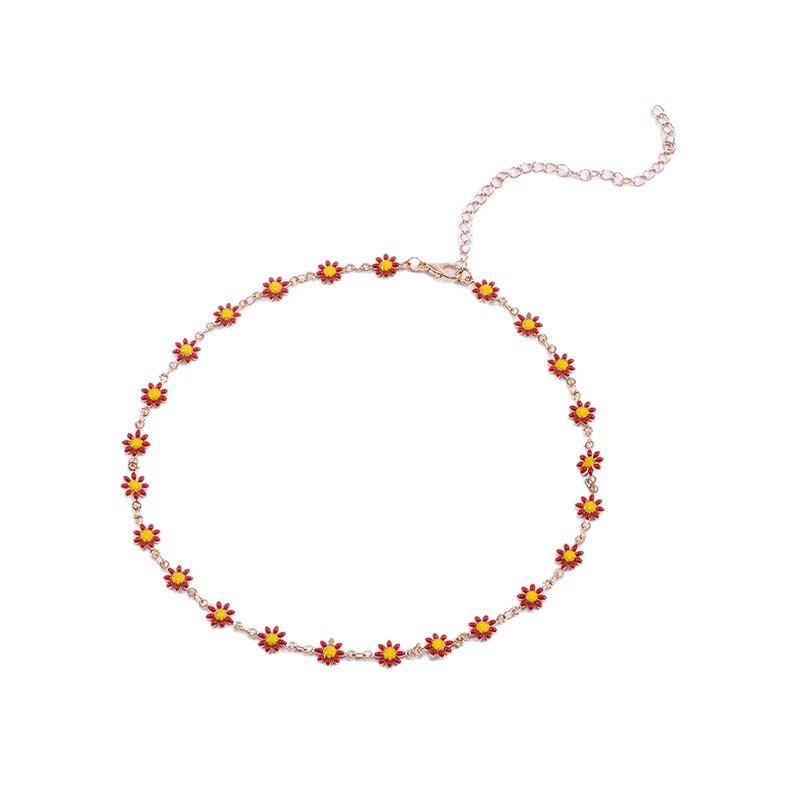 Rongshang Colorful Little Daisy Necklace for Women Flower Clavicle Chain Bohemian Style Chrysanthemum Necklace Accessory